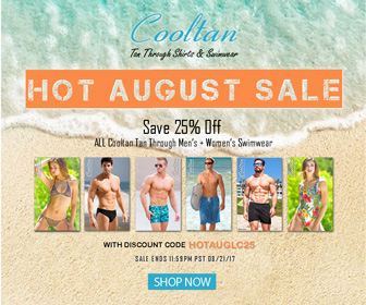 HOT AUGUST SALE! Save 25% off on ALL Cooltan Tan-Through Men's & Women's Swimwear.